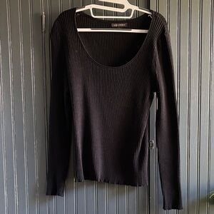 Banana Republic Scoop Neck Black Ribbed Knit Pullover Size L slim fit